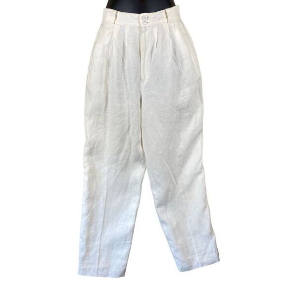 High Waisted Off-white 100% Linen Trousers With Full Length Liner - Picture 1 of 10